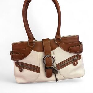 Christian Dior White & Brown Leather Handbag